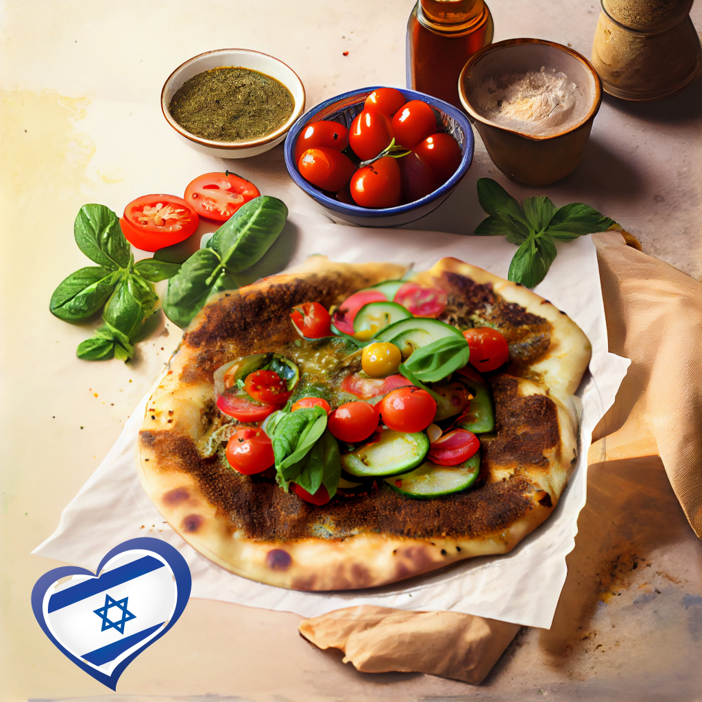 Israeli Flatbread With Zatar And Salad Topping Israel Cart